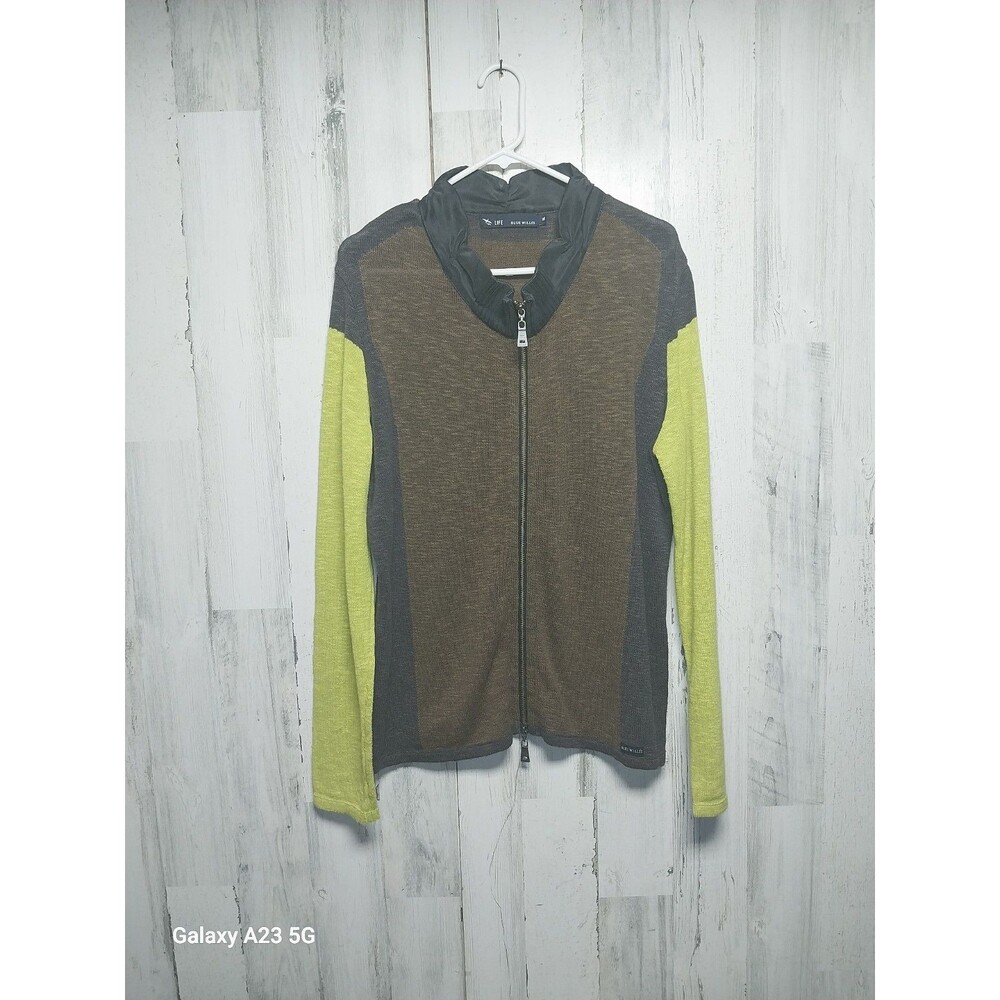 Life Blue Willi's XL Full Zip Linen Blend Color Block Sweater